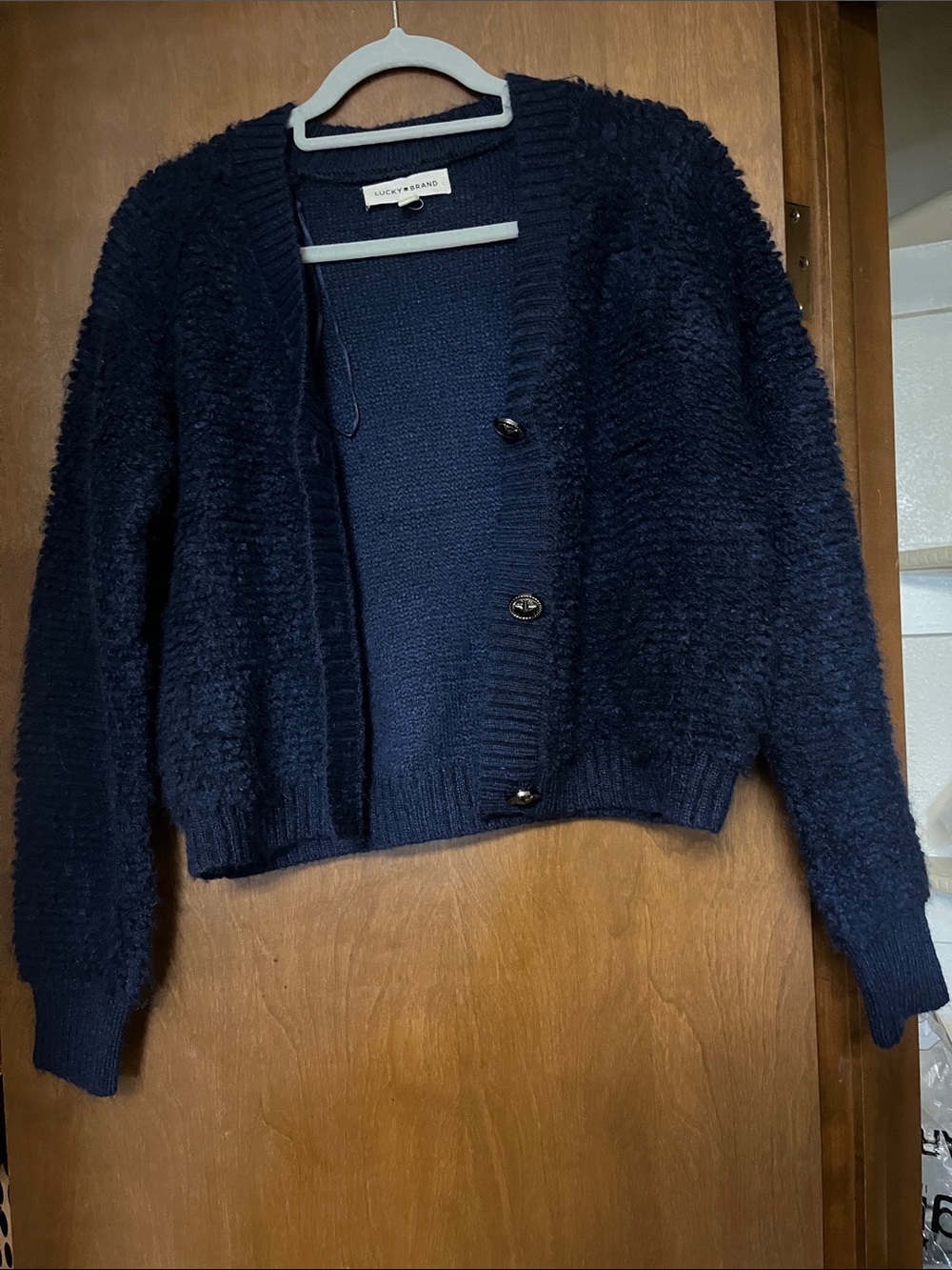 Lucky Brand Navy Textured Button-Up Cardigan